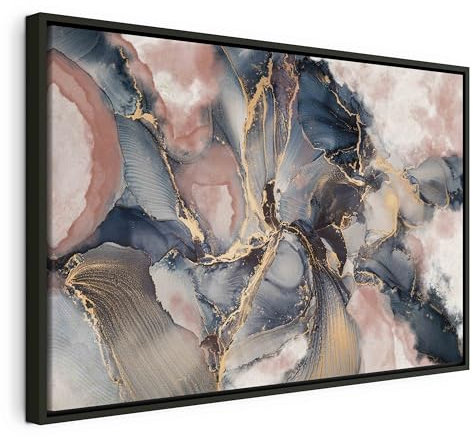 B&D XXL Bilder mit Rahmen 120x80 cm Wandbilder groß Leinwandbild XXL schwarzer Holzrahmen modern Wanddekoration Kunstdruck Wanddeko Wohnzimmer Schlafzimmer Abstrakt Aquarell Pastel blau rosa