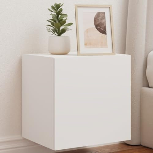 ShGaxin Lot de 2 armoires murales TV avec lumières LED - Blanc - 40,5 x 35 x 40 cm - Meuble TV pour salon, cheminée électrique