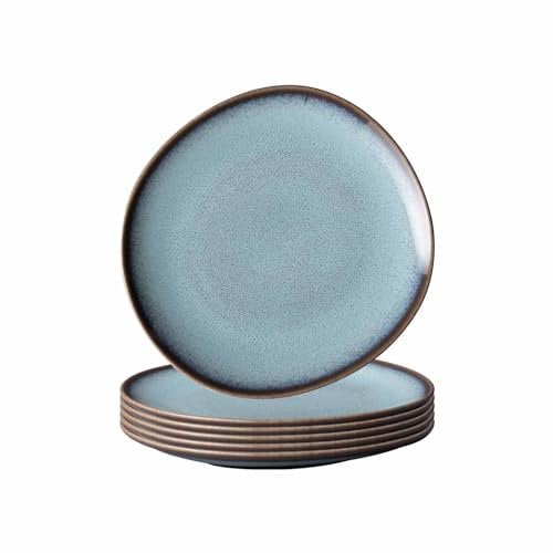 Villeroy & Boch like. by Lave Glacé Brotteller 6er Set, 17,5 x 17 x 2 cm, Runde Beilagenteller mit einzigartiger Glasur, Skandinavisches Design, Steingut, Türkis