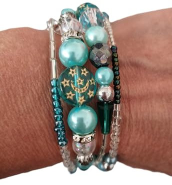 Memoryarmband/Spiralarmband grün/türkis/silber, Wickelarmband auf Memory- Draht Handarbeit, Unikat
