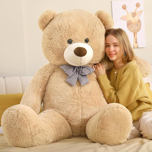 MorisMos Giant Teddy Bear 140cm, XXL Apricot Teddy for Girlfriend, Big Cuddly Soft Bear, 1.4m Large Fluffy Teddy Massive Plush Toy Gift for Kids Wife Birthday Mothers Day Decor