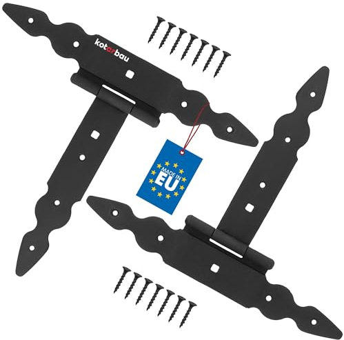 KOTARBAU® 2 x Charnière en T de 200 mm en Acier noir | Charniere Porte Lourde | Penture | Charniere Portail | Charnière Porte Lourde | Penture Volet Bois | Charnieres | Charniere Noir | Charnières