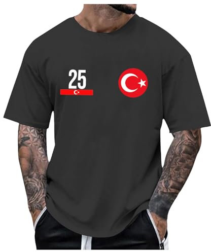 T-shirt Turquie pour homme - Maillot de Turquie - Coupe d'Europe 2024 - T-shirt à manches courtes - Pour l'été - Turquie - T-shirt de sport - T-shirt de football - T-shirt turc 2024, B1 - Noir., XL