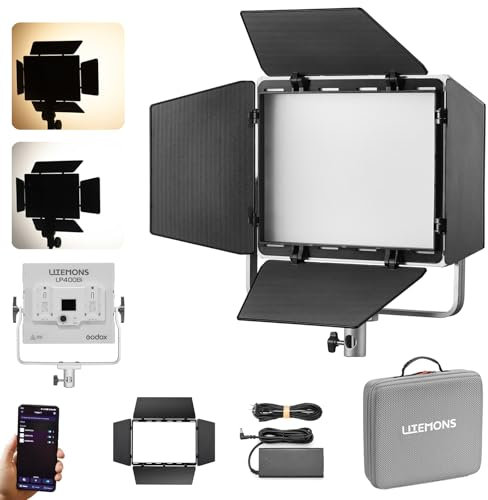 Godox LP400BI LED Video Light Panel,36W dimmbare Bi-Color 2800K-6500K,CRI≥96 TLCI≥96,mit 11 FX Modi,Unterstützung APP Steuerung für Gaming,Streaming Zoom,Studiofotografie,Videoaufnahme (1PCS)