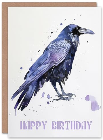 Artery8 Raven Bird Blue Purple Watercolour Portrait Blank For Him Or Her Art Birthday Card