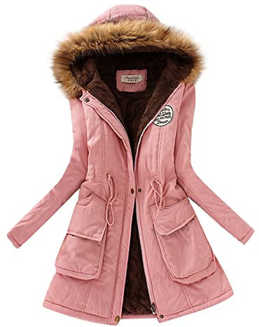 Winterjacke Damen Warm Gefüttert Übergangsjacke Fleece Dicke Skijacke mit Abnehmbarer Kapuze und Reißverschlusstaschen Winddicht Winter Snowboardjacke Sweatjacke Damen Schwarz Ohne Kapuze 2In1 Jacke