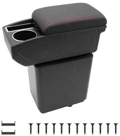 KAERGK Accoudoir Voiture pour Citroen Berlingo 2010-2020 | Espace de Stockage à Deux Niveaux, Porte-boissons, Montage Facile, Accoudoir de Voiture Réglable, Cuir PU, Ligne Rouge