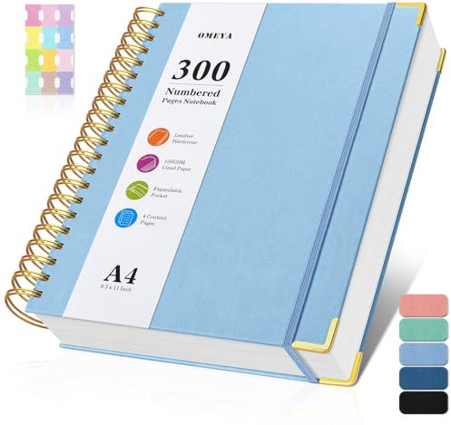 Notizblock, Notizbuch A4 Liniert, Notizbücher mit 300 Nummerierten Seiten, 100GSM Dickes Notizheft, Hardcover Leder spiralbindung Journal für Frauen und Männer, Großes Notizbuch für Arbeit Büro Schule