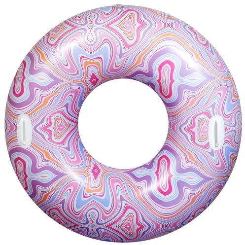 HeySplash Pool Schwimmring Erwachsene, 42 Zoll Groß Schwimmreifen mit Griff, Aufblasbar Wasserspielring, Hawaii Spaß Schwimmen Spielzeug Float Fluss Pool Strand See Party Dekoration, Bunte Rosa Ripple