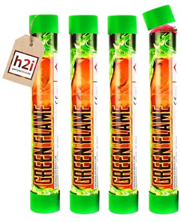 h2i Bengalo - Bengalfeuer | 4 St. | Grün | 40 s | Kraftvolle Handfackel für spektakuläre Lichteffekte | Leuchtfackel & Lanzenlicht mit Heller Flamme & Rauch | Ideal für Partys & Events | e | Kat F1