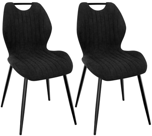WAFTING Lot de 2 Chaises de Salle à Manger, Chaise Velour, Noir | Rembourrées,Tissu et Pieds en Métal Laqué Noir, Avec Dossier Haut, Chaise de Cuisine, Chambre à Coucher et Réception