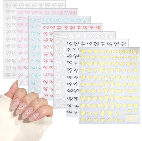 7 Sheets Colorful Bow Nail Art Stickers, Bow Nail Stickers Mini Bow Nail Decals 3D Self-Adhesive Bow-Knot Nail Supplies, Cute Bow Nail Art Stickers Bow Tie Nail Design Stickers, Cute Bow-Knot Stickers