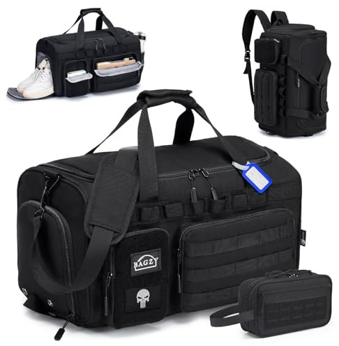 BAGZY Taktischer Reisetasche Sporttasche Herren mit Schuhfach Gym Tasche Rucksack 40L Trainingstasche Herren Für Arbeits Reise Sport Fitness Weekender Zelten mit Taktische Kulturtasche Schwarz