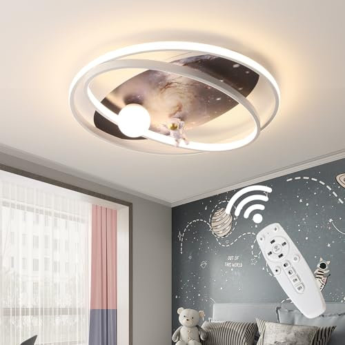 HTsilphelene Deckenlampe Kinderzimmer,50cm Kreative Cartoon Astronauten Deckenleuchte,Dimmbare Lampe Decke Für Kinderzimmer Schlafzimmer Wohnzimmer Kindergarten (B)