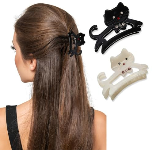Pinces à Cheveux, épingle à Cheveux Chat, Petites Pinces à Cheveux pour Femme, Pinces à Cheveux Rectangulaires pour Cheveux Carrées pour Cheveux pour Femme (noir + blanc)