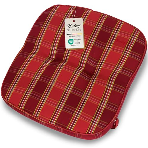 Herlag Hockerauflage Tilly 55x50x9cm | Hockerkissen Karo-Motiv 9cm | Polster Gartenhocker | Gartenmöbelauflage Hocker Deluxe-Serie | Atmungsaktiv | Öko Tex 100 | Rot-Kariert