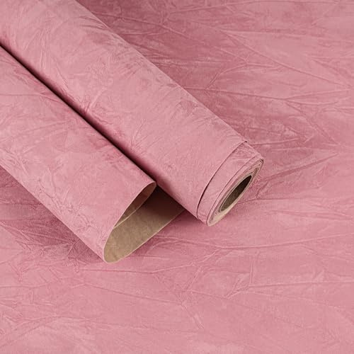 EaseStick Rose Pink Crushed Velvet Flocking Liner Self Adhesive Felt Drawer Liner for Dresser Jewelry Box 15.7x160 Thick Removable Pink Velvet Wallpaper Peel and Stick Felt Fabric Rolls for Crafts