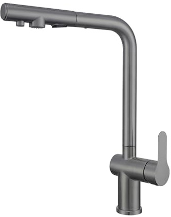 XJTNLB 3 Wege Wasserhahn Osmose Ausziehbar Küchenarmatur Ausziehbar Edelstahl Grau Einhebel Mischbatterie Küche mit Doppelausgang