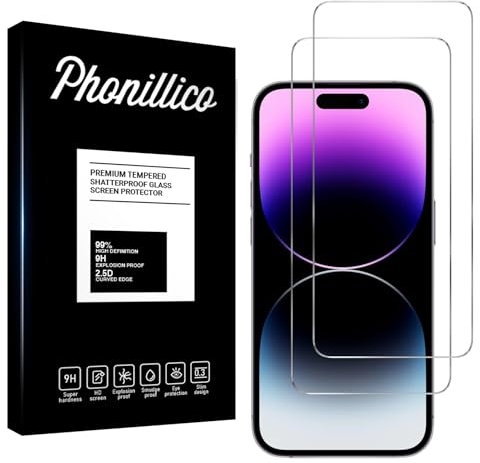 PHONILLICO Hartglas für iPhone 15 Pro [2 Stück] Displayschutzfolie Screen Protector Film Anti-Kratzer Glas Resistant