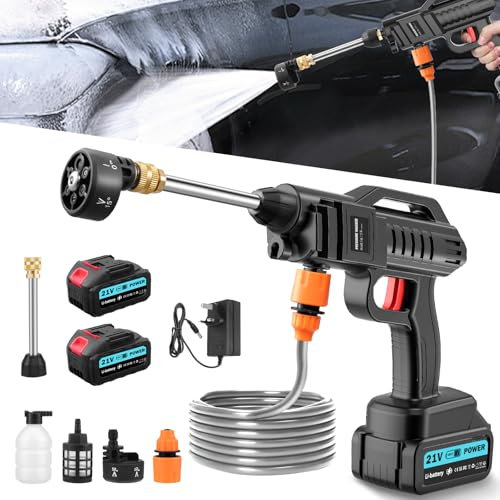 Cordless Pressure Washer,62 Bar Portable Pressure Washer with 2 Battery,21V Rechargeable Battery Pressur𝐞 Washers with 6-in-1 Nozzle,5M Hose,Pressur𝐞 Washers for Patio Car Floor Garden Cleaning