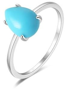 Wycian Promise Ring Women Damenring Dunkelblau 9K Au375 Birnenförmig Türkis Größe 49 (15.6) Vorsteckring für Mutter Einfach Schmuck Geschenk