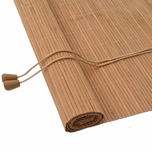 vidaXL Roller Blind with Curtains Manual Brown 90 x 220 cm Bamboo, Kitchen, Modern Roller Blind, Rectangular Sunshade, Beige Window Covering, Eco-Friendly Shades for Privacy and Light Control