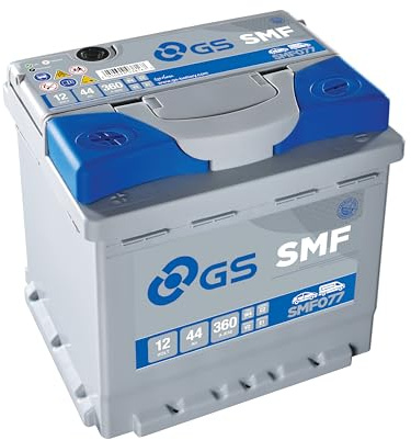 GS SMF077 12V 44Ah 360 CCA Maintenance Free Car, Truck & Van Battery | 40,000 Engine Starts, State of Charge Indicator, Leak-Proof Design, 12.2 kg
