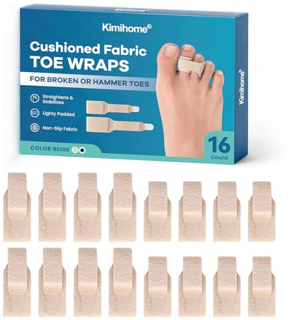 Kimihome Hammer Toe Corrector for Women，Broken Toe Wraps，Hammer Toe Straightener，Toe Splints for Crooked,Curled,Bent Toes (8 Large,8 Small,Beige)
