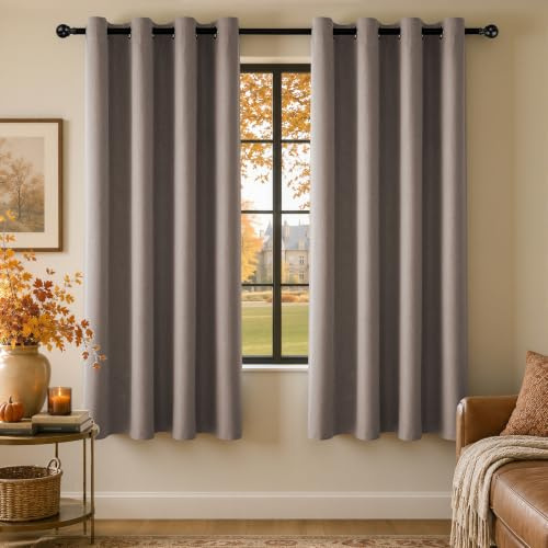 HushLoom Verdunklungsvorhänge Leinenoptik Thermo Hellbraun H175 x B140cm | Thermovorhang 2er Set mit Ösen Vorhänge 100% Blackout Hitzeschutz Gardinen für Schlafzimmer Wohnzimmer Kinderzimmer