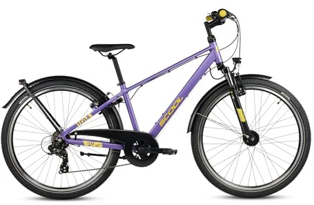 S’COOL troX pro Mountainbike 20,24,26 Zoll, 7-Gang Kettenschaltung, Alu-Hardtail, für Schule & Gelände, Kinder 6–9 J. (Violet/Yellow, 26 Zoll)