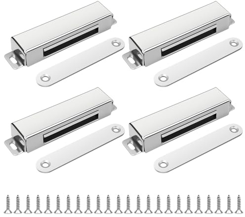 4 Stück Magnetschnäpper Edelstahl Türmagnet Extra Stark mit Schrauben | 9.5 x 2.1 x 1.5cm Magnetverschluss Schrank Für Kleiderschranktüren, Küchenschränke, Schubladen, Balkontüren