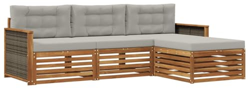 vidaXL Outdoor-Sofagarnitur mit Kissen Natürlich und Hellgrau, Garten Sofa, modernes Lounge Set, entspanntes Terrassenmöbel für chillige Stunden, bequem und stylisch