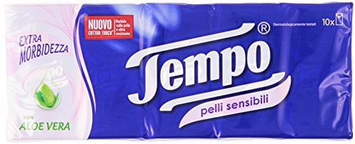 Tempo Fazzoletti con Aloe Vera per Pelli Sensibili, Confezione da 10 Pacchetti