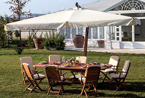 GIARDINI DEL RE Ombrellone Giardino Decentrato 3x3 mt in Legno Top Ecrù - Aster