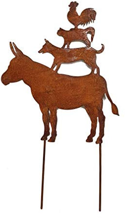 Gartenstecker Bremer Stadtmusikanten Deko Tiere Metall Gartenstab Rost Edelrost Beetstab Gartendekoration Skulptur