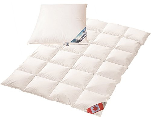 Spar Set: Ganzjahres Kassettenstegbett Polaris Premium canadische Daunen Daunenbett 100% Natur Gänsedaunenbett (135x200) + Daunenkissen