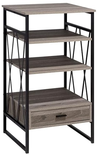Beliani Regal Holzoptik Dunkelbraun mit Schublade Metallgestell schwarz Industrie Keene