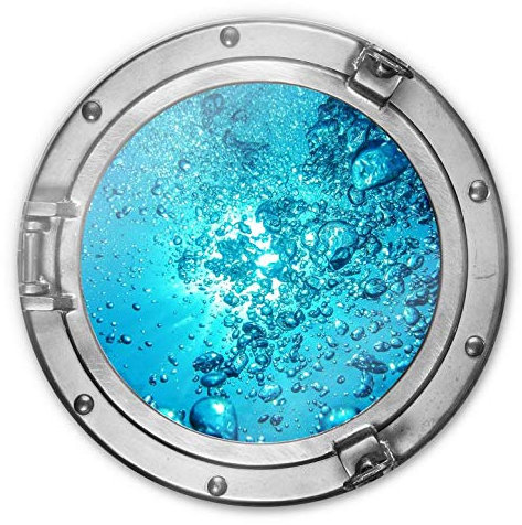 K&L Wall Art Feng Shui Deko Wandbild aus Glas 3D-Optik U-Boot Fenster Glasbild Badezimmer rund Ø70cm Glasposter