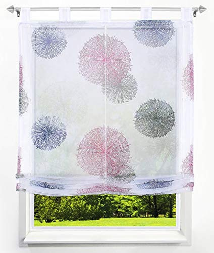 1 Stück Raffrollo mit Feuerwerk Muster Floral Design Raffgardine Voile Transparent Vorhang (BxH 140x140cm, Violett)