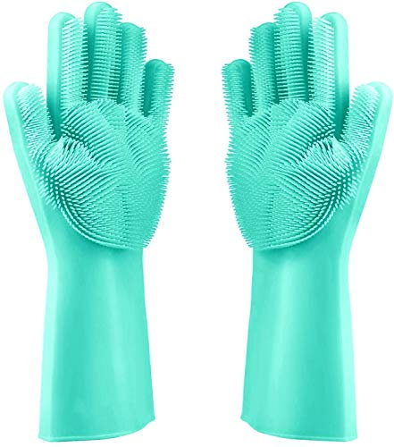 Gants de vaisselle en silicone de qualité supérieure avec picots pour la vaisselle (bleu) - Gant de nettoyage idéal pour une vaisselle parfaitement nettoyée grâce à une brosse fine.