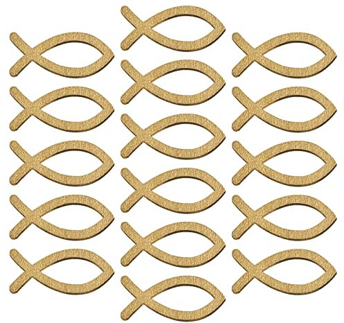 ShipeeKin 120 Stücke Holzfische Dekoration in Gold, Kommunion Fische Deko, Tischdeko, Streudeko Fische, Deko Taufe Junge, Deko Konfirmation (Gold)