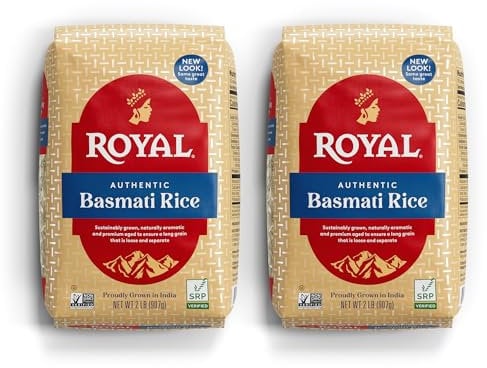 Authentic Royal - Naturally Aged Long Grain Indian White Basmati Rice - 4 Pounds (2 x 2lbs Bag)