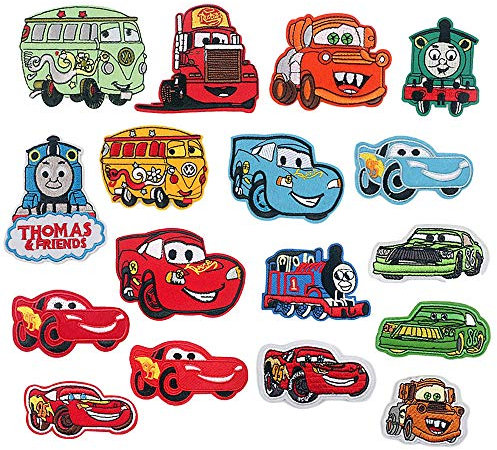CYWQ 17 Stück Bus-Rennauto, Feuerwehrauto, zum Aufbügeln oder Aufbügeln für Kinder, DIY, Basteln, Jeans, Kleidung, Jacke, Rucksack, Schal, Mützen für Kinder und Erwachsene