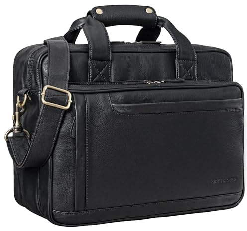 STILORD Excelsior XXL Aktentasche Herren Leder Große Laptoptasche 17+ Zoll Arbeitstasche Büro Tasche Lehrertasche Umhängetasche Echtleder Geräumige Businesstasche für Männer Farbe:tan - Dunkelbraun
