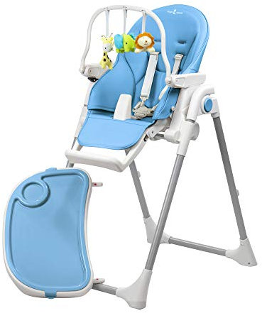 Engel & Storch Baby Hochstuhl TANELI Kinderhochstuhl Babystuhl mitwachsender Hochstuhl Verstellbar und Klappbar, Abnehmbares BPA-freies Tablett und inklusive Spielebogen - in der Farbe Blau