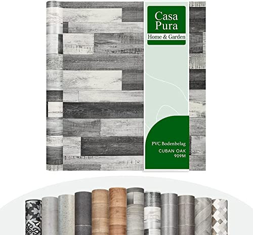 casa pura CV Bodenbelag Plaza - extra abriebfester PVC Bodenbelag Meterware (geschäumt) Linoleum Vinylboden - Cuban Oak Grau 909M - edle Holzoptik - Oberfläche strukturiert - (100x150 cm)