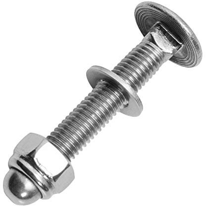 Schlossschrauben M12x50/50 mm mit selbstsichernden Hutmuttern & Unterlegscheiben M12 aus Edelstahl A2 (100 Stück) | Flachrundschrauben - Stoppmuttern - Beilagscheiben von MESAROS®