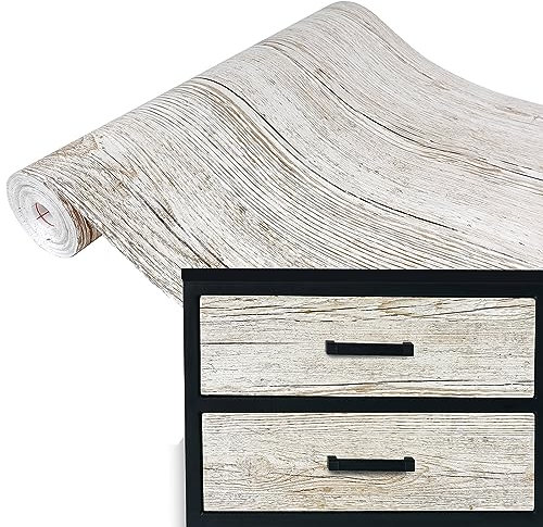 DecoMeister Vinilo Adhesivo para Muebles Imitación de Madera de Pino Aurelio Blanco Papel Autoadhesivo Lámina para Pared Cocina Puertas En Rollo para Forrar Aspecto Madera 67,5 x 100 cm por Metros