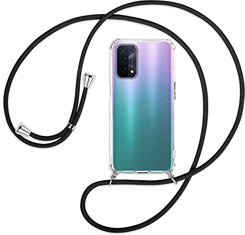 mtb more energy® Handykette kompatibel mit Oppo A54 5G, A74 5G (6.5'') - schwarz - Smartphone Hülle zum Umhängen - Anti Shock Full TPU Case