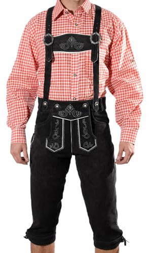 SYMPHONIE WESTERWALD Lederhose Herren aus echtem Leder mit Trägern | Echtes Full-Grain-Leder mit Trägern und traditionellen Stickereien, ideal für Oktoberfest und Trachtenfeste